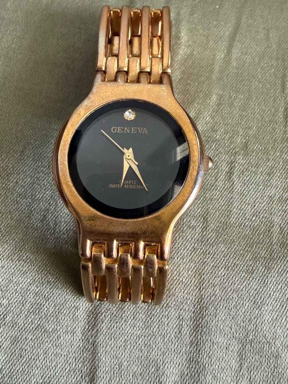 Geneva Rose Gold Bracelet Watch with Black Dial and Crystal Accent